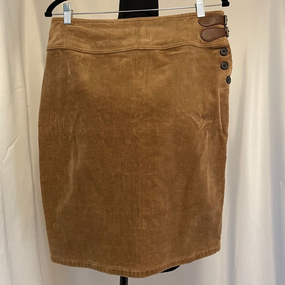 American Living Brown‎ Skirt Corduroy leather side buckle side button skirt